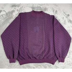 Vintage Koman Purple Pullover Sweater Mens Large Embroidered Geometric 80s Royal